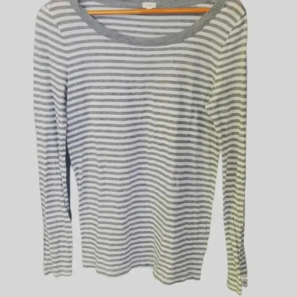 J. Crew grey and white striped scoop neck tee Size Medium - Picture 1 of 4